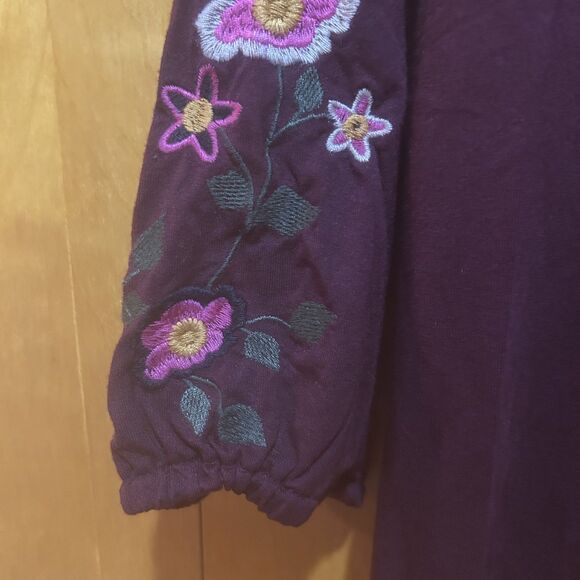 Cupio Blouse Womens XL Burgundy Floral Embroidery Boho Peasant Folk Hippie - Picture 5 of 10